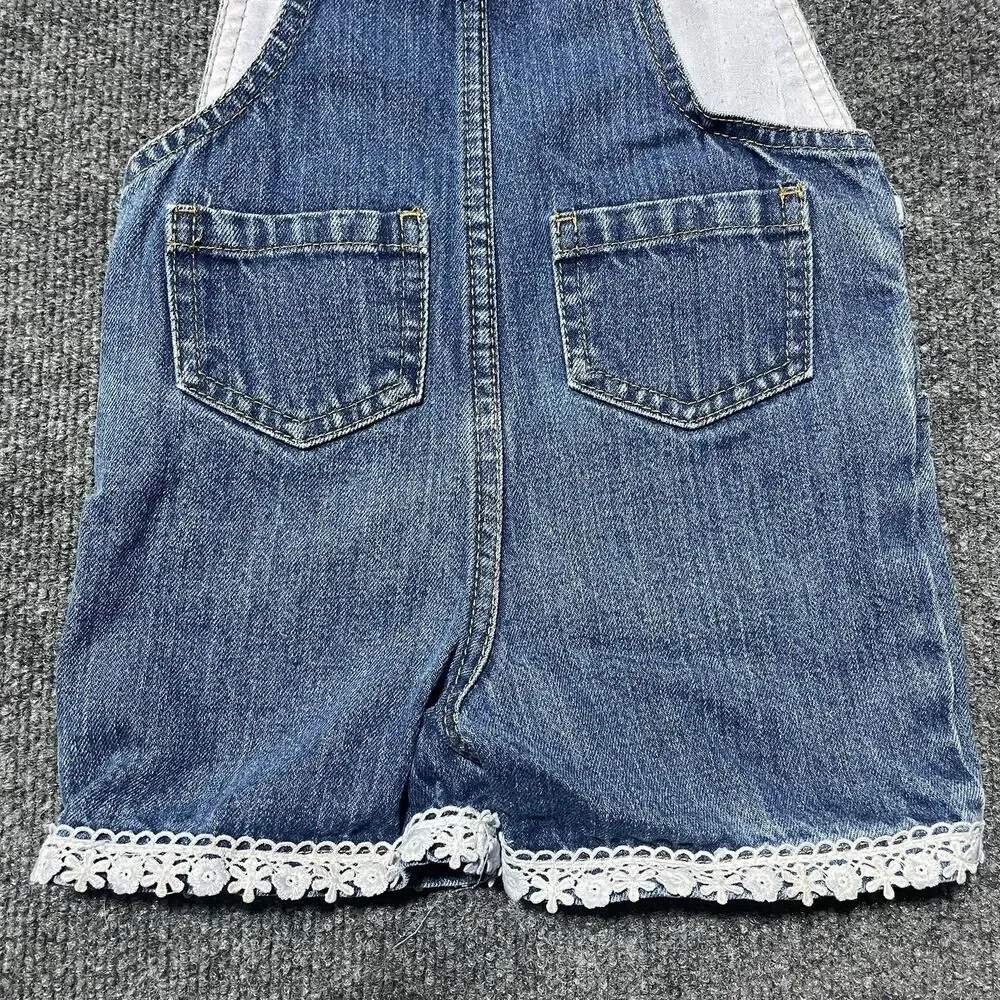 Self Esteem Denim Overalls Shortalls Girl 4T Blue Embroidered Flowers Lace Trim